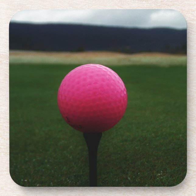 Pink Golf Ball on a mountain golf course Coaster (Front)