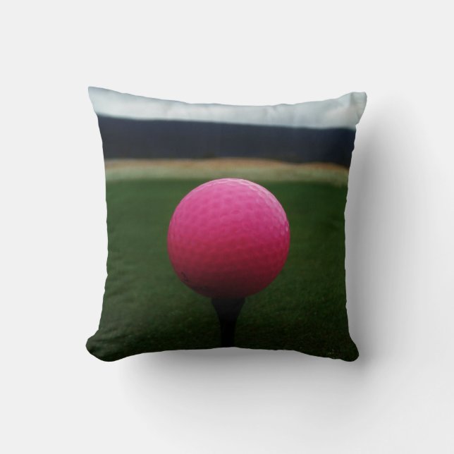 Pink Golf Ball on a mountain golf course Cushion (Front)