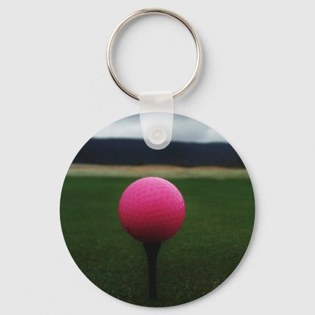 Pink Golf Ball on a mountain golf course Key Ring (Front)