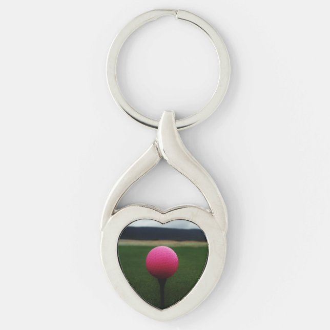 Pink Golf Ball on a mountain golf course Key Ring (Front)