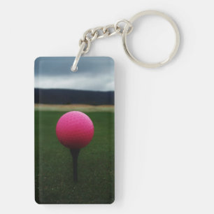 Pink Golf Ball on a mountain golf course Key Ring