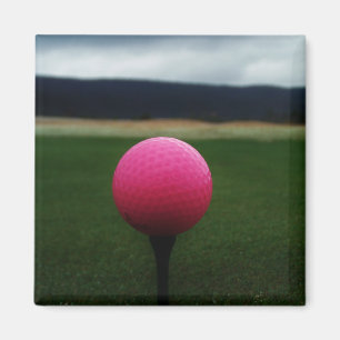 Pink Golf Ball on a mountain golf course Magnet