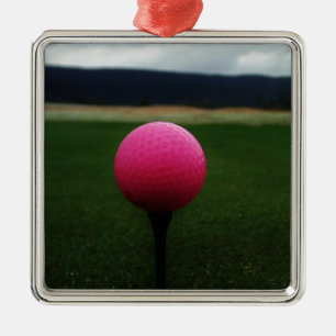 Pink Golf Ball on a mountain golf course Metal Tree Decoration