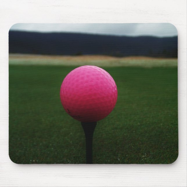 Pink Golf Ball on a mountain golf course Mouse Mat (Front)
