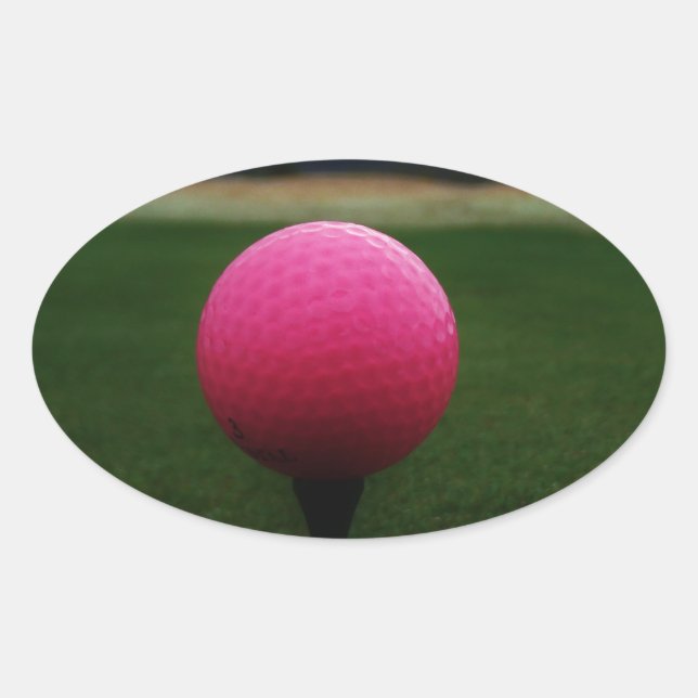 Pink Golf Ball on a mountain golf course Oval Sticker (Front)