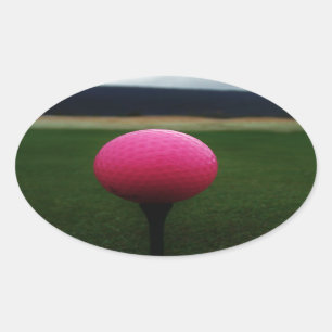 Pink Golf Ball on a mountain golf course Oval Sticker