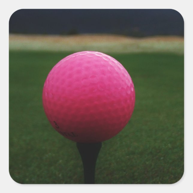 Pink Golf Ball on a mountain golf course Square Sticker (Front)