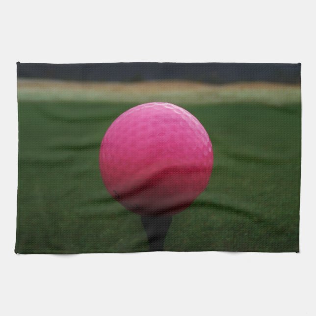 Pink Golf Ball on a mountain golf course Tea Towel (Horizontal)