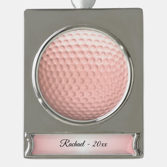 Pink Golf Ball Sport Silver Plated Banner Ornament (Front)