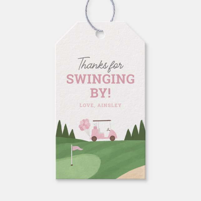 Pink Golf Birthday Party Gift Tags (Front)