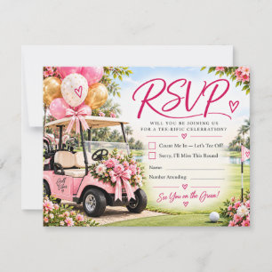 Pink Golf Birthday Party Golf Cart Floral  RSVP Card