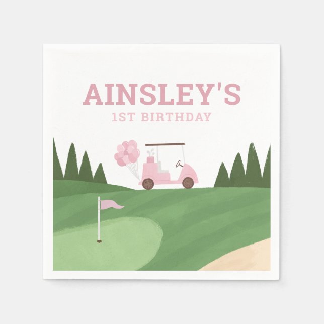 Pink Golf Birthday Party Napkin (Front)
