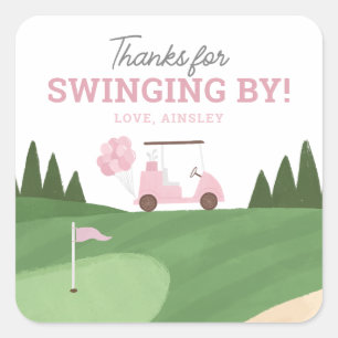 Pink Golf Birthday Party Square Sticker