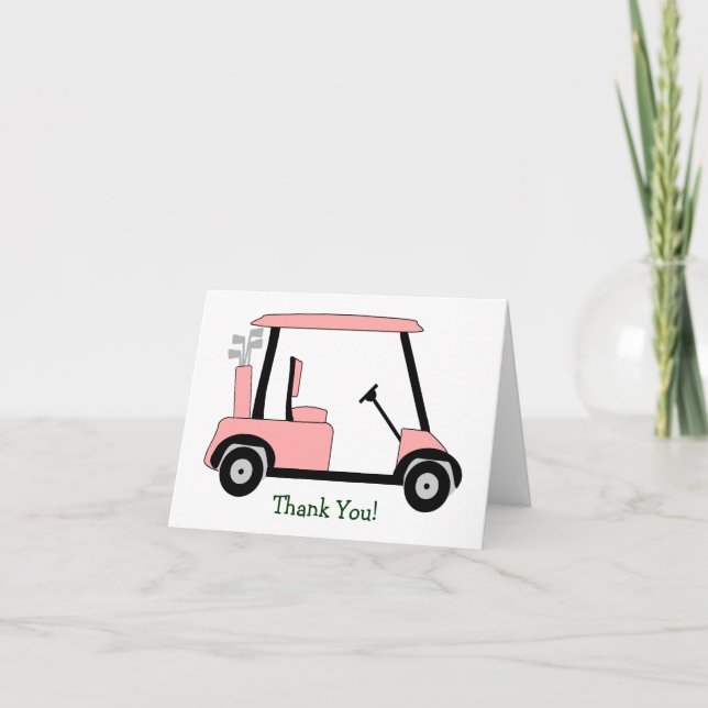 Pink Golf Buggy Thank You Card (Front)