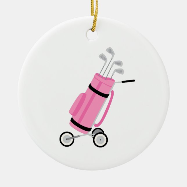 Pink Golf Caddy Ceramic Tree Decoration (Front)