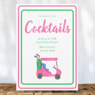 Pink Golf Cart Cocktail Party / Preppy Pink Green  Invitation