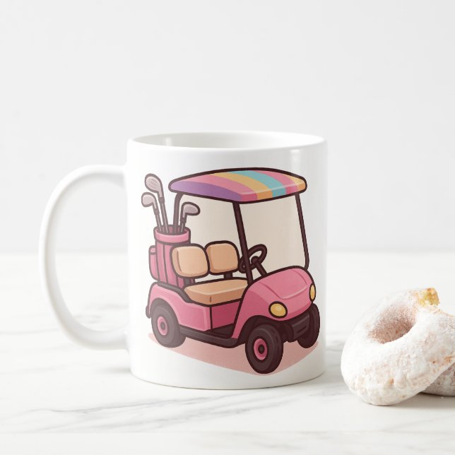 Pink Golf Cart  Coffee Mug (With Donut)
