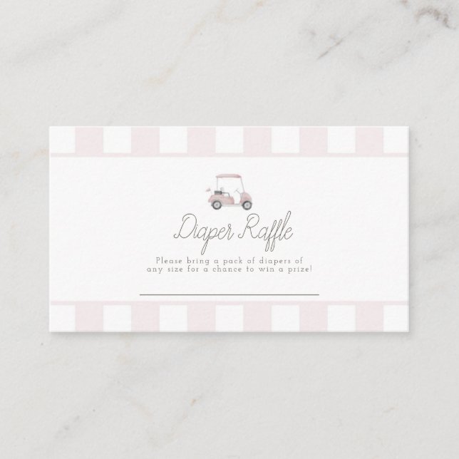 Pink golf cart diaper raffle enclosure card (Front)