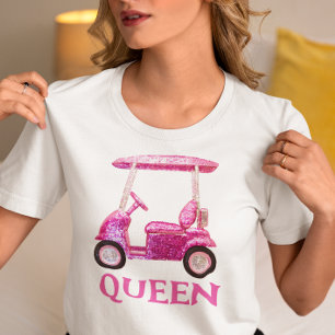 Pink Golf Cart Faux Sequin Queen Tri-Blend Shirt