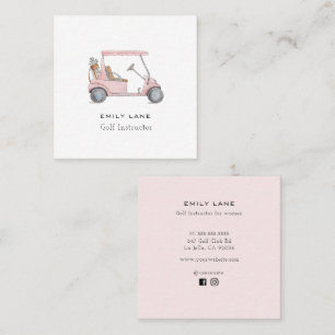 Pink Golf Cart Female Golf Instructor Golf pro Square Business Card