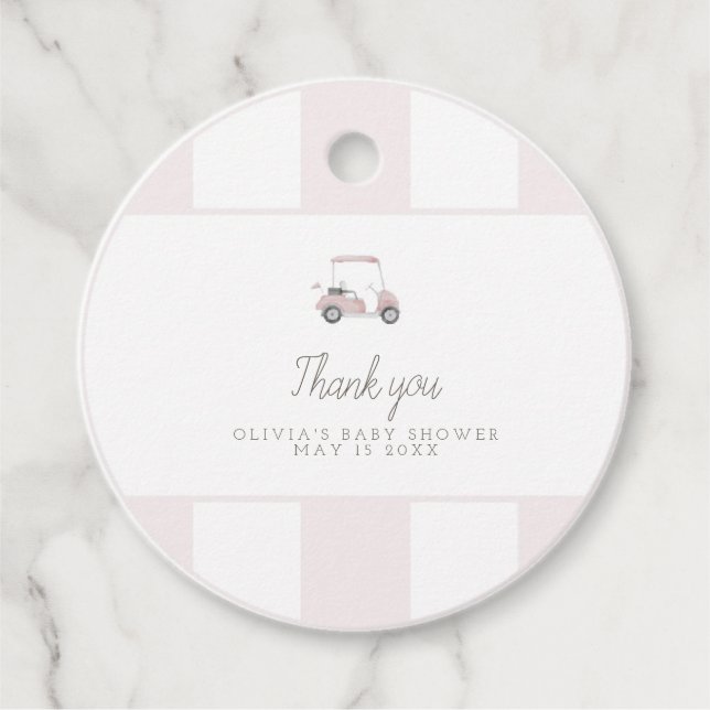 Pink golf cart gift favour tag (Front)