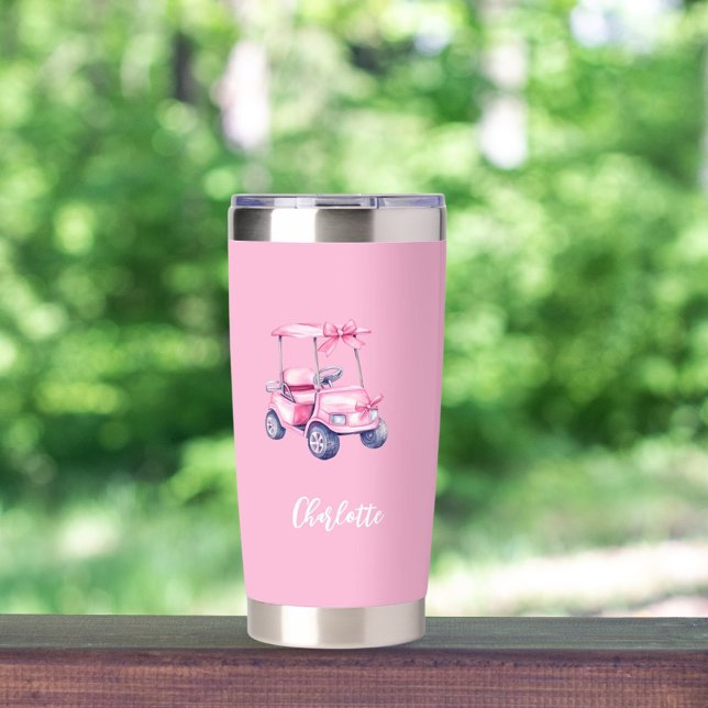 Pink golf cart name script insulated tumbler (Creator Uploaded)