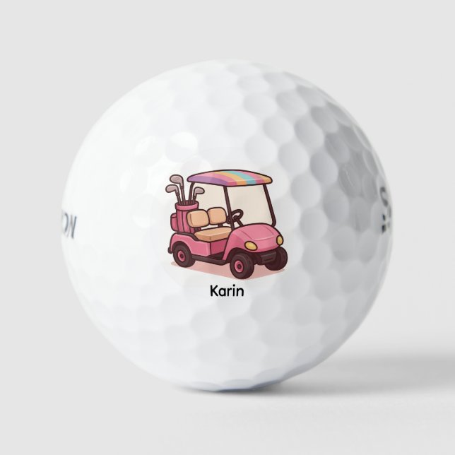 Pink Golf Cart Personalised Balls (Front)