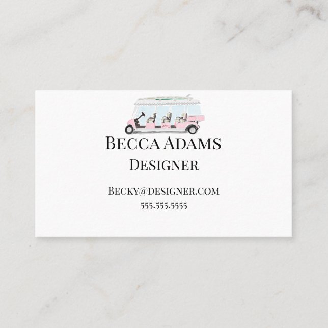 Pink Golf Cart Personalised  Business Card (Front)