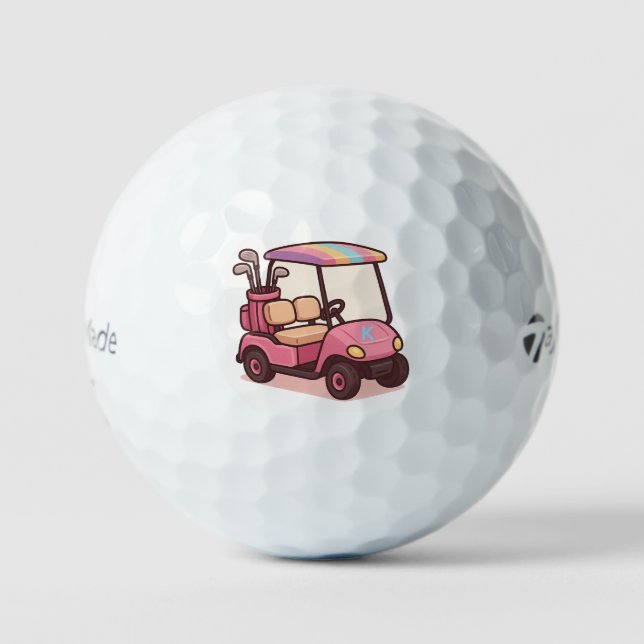 Pink Golf Cart Personalised Golf Balls (Front)