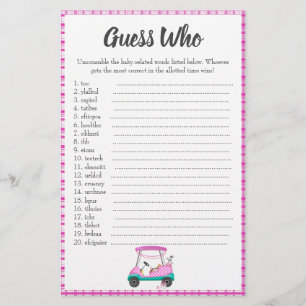 Pink Golf Cart With Baby Shower Word Scramble