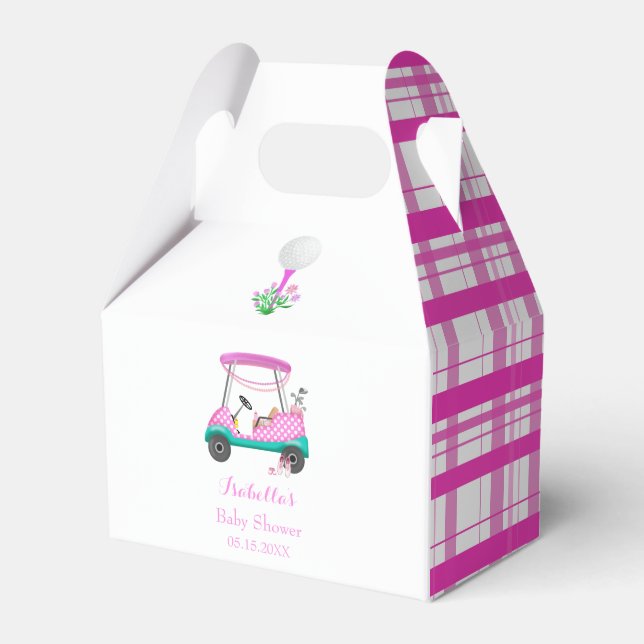 Pink Golf Cart With Baby Supplies Baby Shower Favour Box (Front Side)