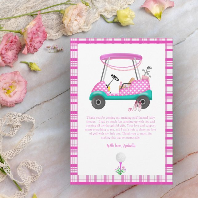 Pink Golf Cart With Baby Supplies Baby Shower Thank You Card (Creator Uploaded)