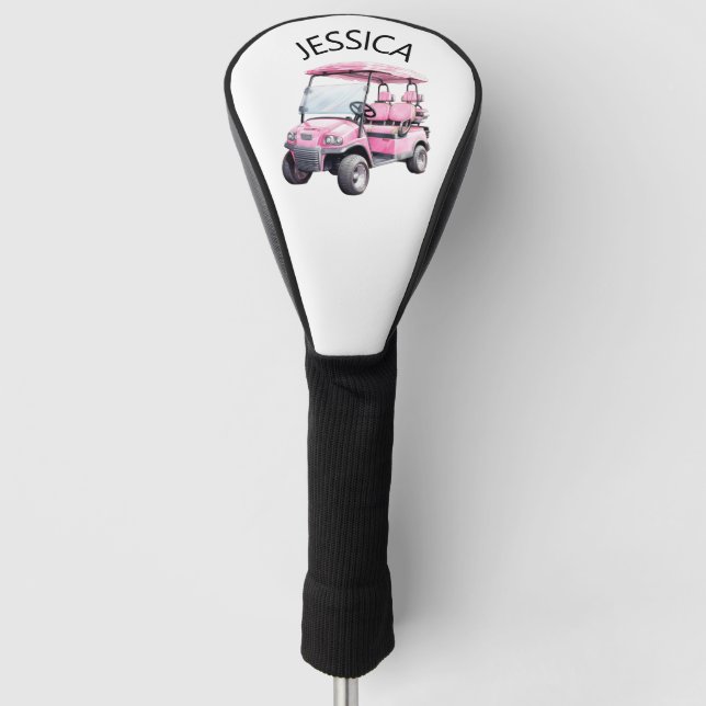 Pink Golf Cart with Name Head Cover (Front)