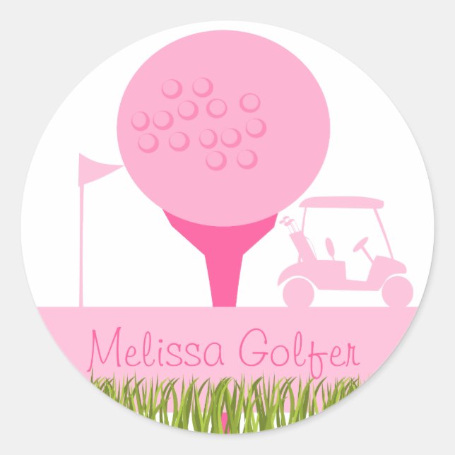 Pink Golf Date Classic Round Sticker (Front)