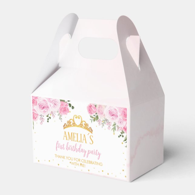 Pink Golf Floral Crown Princess Birthday Favour Bo Box (Front Side)