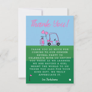 Pink Golf Gender Reveal Party Thank You Card