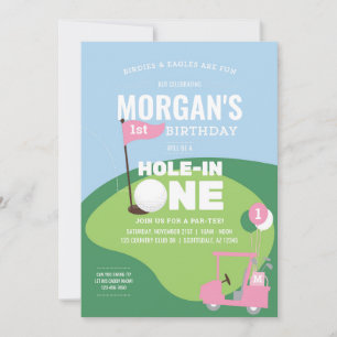 Pink Golf Hole in One Birthday Invitation