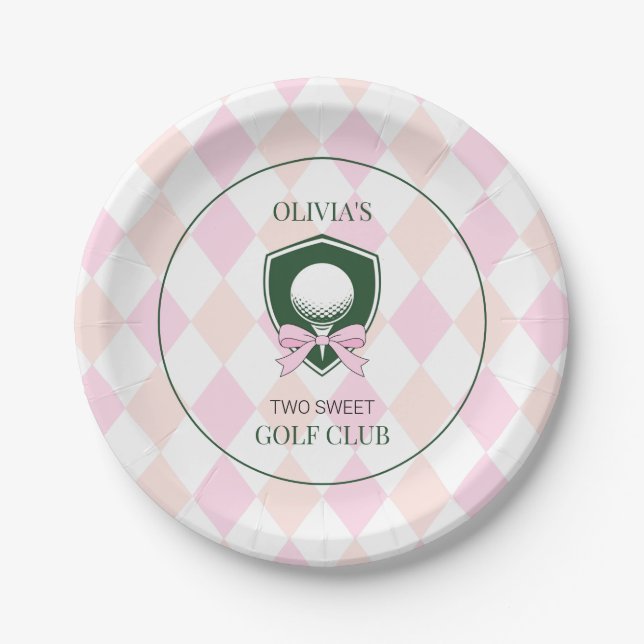 Pink Golf  Hole in One Girl Sports 2nd Birthday Paper Plate (Front)