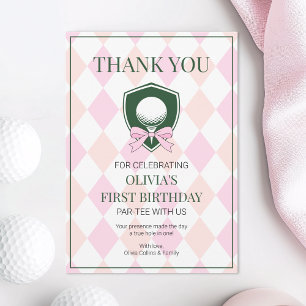 Pink Golf Modern Hole In One Girls 1st Birthday Thank You Card