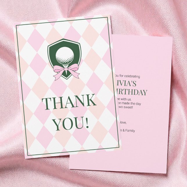 Pink Golf Modern Two Sweet Girl 2nd Birthday Party Thank You Card (Pink Golf Modern Two Sweet Girl 2nd Birthday Party Thank You Card)