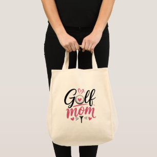 Pink Golf Mum Heart Ball Calligraphy Tote Bag