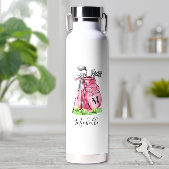 Pink Golf Name Monogram Water Bottle (Pink Golf Name Monogram Water Bottle )