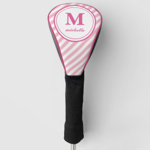 Pink   Golf   striped personalised NAME monogram Golf Head Cover