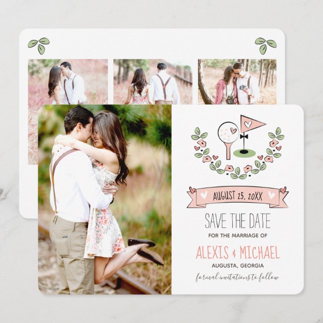 Pink Golf Themed Save the Date (Front/Back)