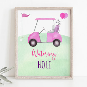 Pink Golf Watering Hole Birthday Sign