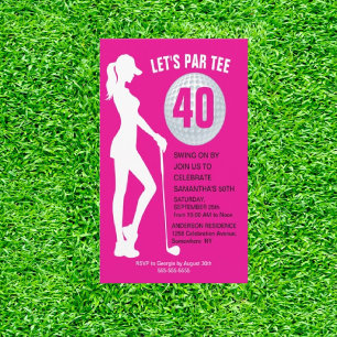 pink golfing birthday invitation