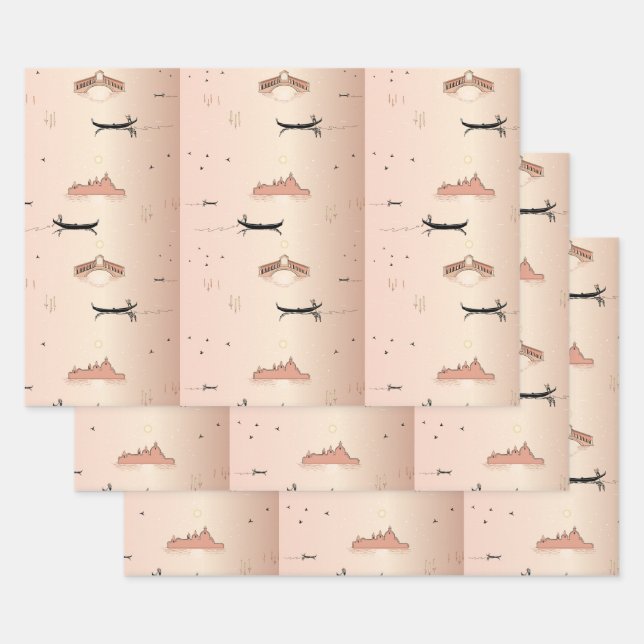 Pink Gondolas Venice Italy wrapping paper (Set)