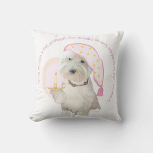 Pink Goodnight Westie with Candle Round Pillow