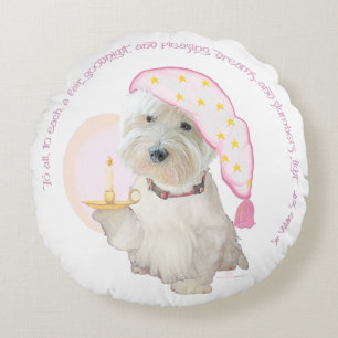Pink Goodnight Westie with Candle Round Pillow