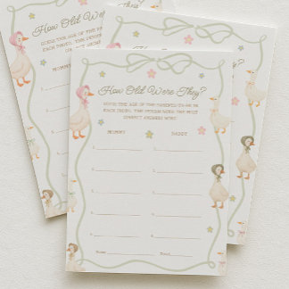 Pink Goose Baby Shower Age Guessing Game Card